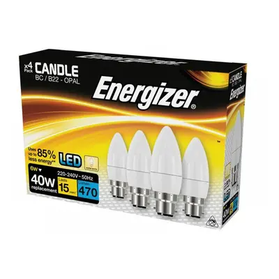 Energizer® S14331 Led Bc (B22) Opal Candle Non-Dimmable Bulb Warm White 470 Lm 5.2W (Pack 4)