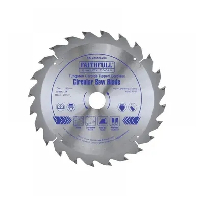 Faithfull Tct Cordless Trimsaw Blade 165 X 20Mm X 24T Pos