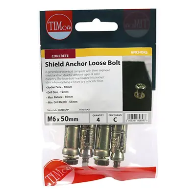 Timco 0610LSHP Shield Anchor Loose Bolts - Yellow M6:10L (M6 X 50) TIMpac 4