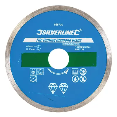 Silverline 868730 Tile Cutting Diamond Blade 115 X 22.23Mm Continuous Rim Each 1