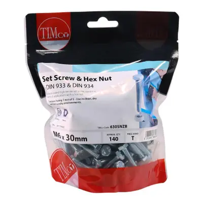 Timco 630SNZB Set Screws & Hex Nuts - Grade 8.8 - Zinc M6 X 30 TIMbag 140