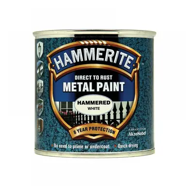 Hammerite 5084836 Direct To Rust Hammered Finish Metal Paint White 250Ml