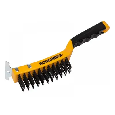 Roughneck 52-042 Carbon Steel Wire Brush Soft Grip With Scraper 300Mm (12In) - 4 Row