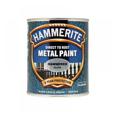 Hammerite 5092957 Direct To Rust Hammered Finish Metal Paint Silver 750Ml