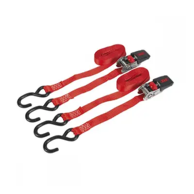 Sealey TD284SD Ratchet Straps 25Mm X 4M Polyester Webbing With S-Hooks 800Kg Breaking Strength -