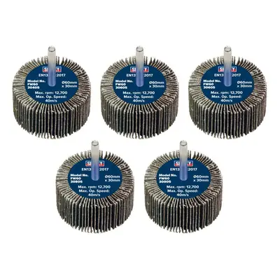 Sealey FW6030ASS Abrasive Flap Wheel Ø60 X 30Mm Ø6Mm Shaft Assorted Grit - Pack Of 5