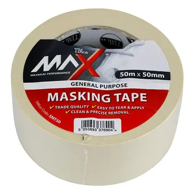 Timco SMT50 Masking Tape - Cream 50M X 50Mm Roll 1