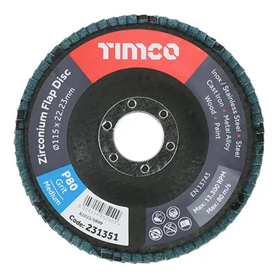 Timco 231351 Flap Disc - Zirconium - Type 29 Conical - P80 Grit 115 X 22.23 Pack 1