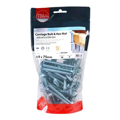 Timco 0875CBB Carriage Bolts & Hex Nuts - Zinc M8 X 75 TIMbag 40