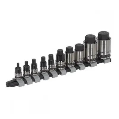 Sealey AK6229B Hex Socket Bit Set 10Pc Stubby 1/4in 3/8in & 1/2inSq Drive Black Series