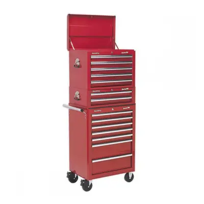 Sealey APSTACKTR Topchest Mid-Box & Rollcab Combination 14 Drawer With Ball-Bearing Slides - Red