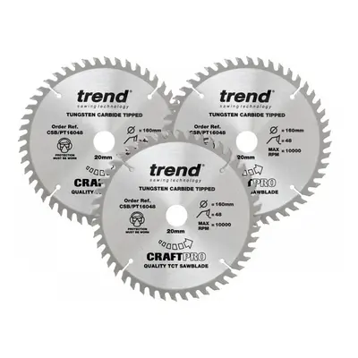 Trend CSB/PT160/3PK Craftpro Panel Trim Saw Blade 160 X 20Mm X 48T (Pack 3)