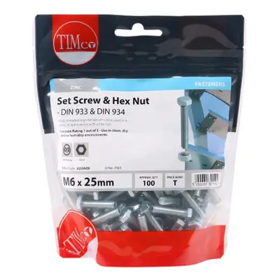 Timco 625SNZB Set Screws & Hex Nuts - Grade 8.8 - Zinc M6 X 25 TIMbag 100