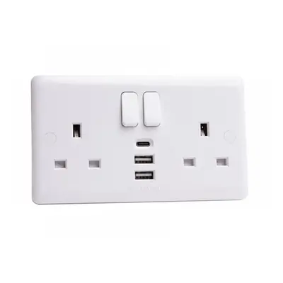 Deta Vimark VC1288 Switched Socket 2-Gang + 3 Usb Ports 13A