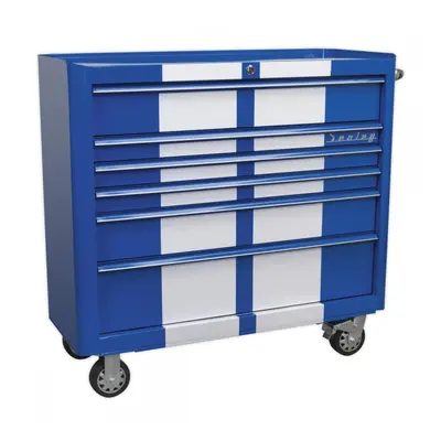 Sealey AP41206BWS Rollcab 6 Drawer Wide Retro Style - Blue With White Stripes