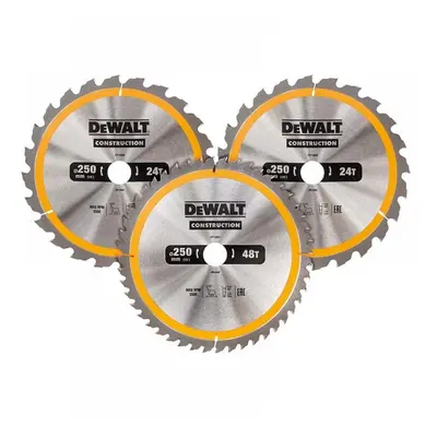 Dewalt DT1963-QZ Dt1963 Construction Circular Saw Blade 3 Pack 250 X 30Mm X 24T/48T