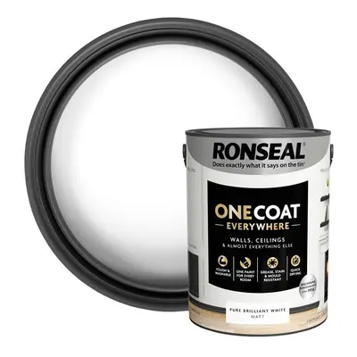 Ronseal One Coat Everywhere Interior Paint Pure Brilliant White Matt 5 Litre KCB.7015103.20104.8