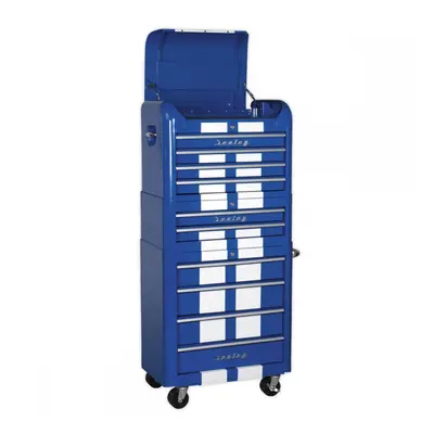 Sealey AP28COMBO2BWS Retro Style Topchest Mid-Box & Rollcab Combination 10 Drawer Blue/White Str