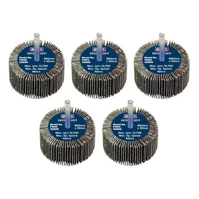 Sealey FW6030805 Abrasive Flap Wheel Ø60 X 30Mm 80Grit Ø6Mm Shaft - Pack Of 5