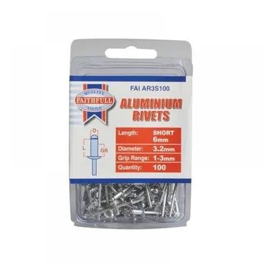 Faithfull Aluminium Rivets 3.2 X 6Mm Short Pre-Pack Of 100