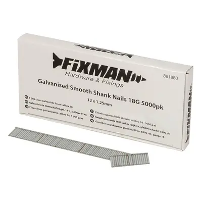 Fixman 861880 Galvanised Smooth Shank Nails 18G 5000Pk 12 X 1.25Mm Each 5000