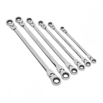 Sealey AK63832 Flexi-Head Double End Ratchet Ring Spanner Set 6Pc Extra-Long Metric