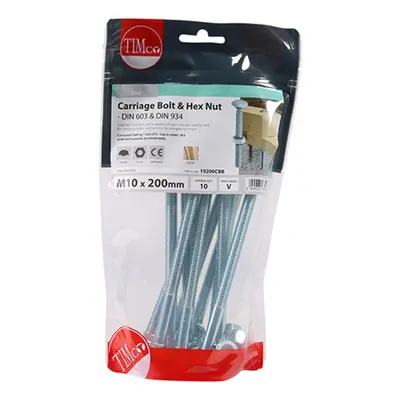 Timco 10200CBB Carriage Bolts & Hex Nuts - Zinc M10 X 200 TIMbag 10