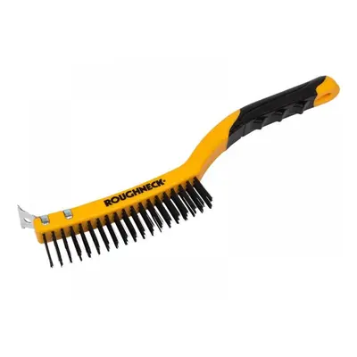 Roughneck 52-030 Carbon Steel Wire Brush Soft Grip With Scraper 355Mm (14In) - 3 Row