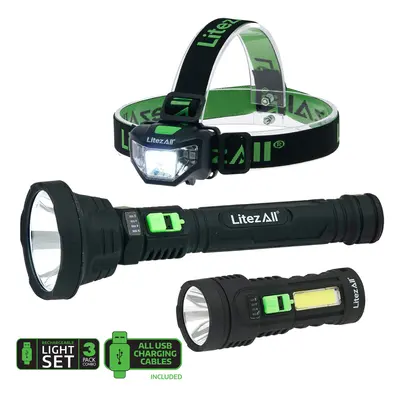 Litezall 27625 Rechargeable Torch/Head Torch Triple Pack