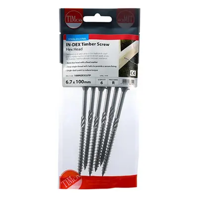 Timco 100INDEXSSTP Timber Screws - Hex - Stainless Steel 6.7 X 100 TIMpac 6