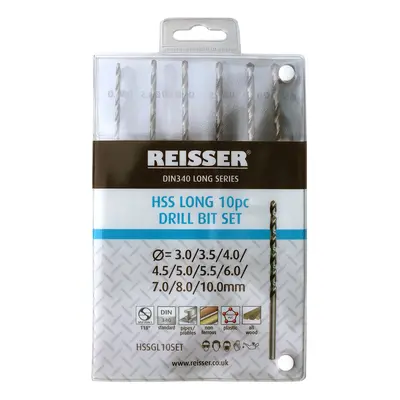 Reisser HSSGL10SET Hss Long Series Drill Set (10Pc) 3.0-10.0Mm (Hanger)