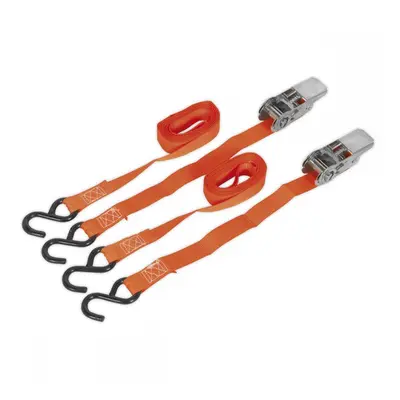 Sealey TD0540S2 Ratchet Straps 25Mm X 4M Polyester Webbing With S-Hooks 500Kg Breaking Strength 