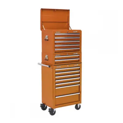 Sealey APSTACKTO Topchest Mid-Box & Rollcab Combination 14 Drawer With Ball-Bearing Slides - Ora