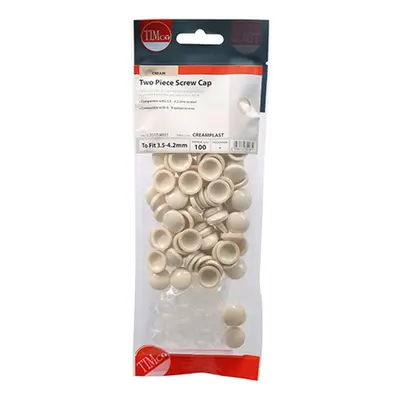 Timco CREAMPLAST Two Piece Screw Caps - Cream To Fit 3.5 To 4.2 Screw TIMpac 100