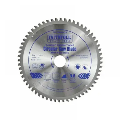 Faithfull Tct Cross Cut Mitre Saw Blade 216 X 30Mm X 60T Neg