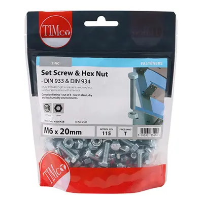 Timco 620SNZB Set Screws & Hex Nuts - Grade 8.8 - Zinc M6 X 20 TIMbag 115