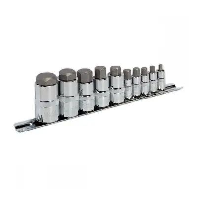 Sealey AK6229 Hex Socket Bit Set 10Pc Stubby 1/4in 3/8in & 1/2inSq Drive