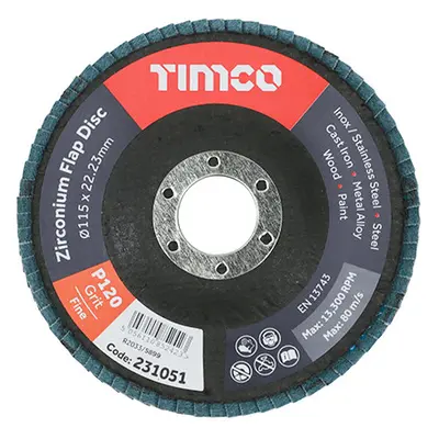 Timco 231006 Set Of Flap Discs - Zirconium - Type 29 Conical - P120 Grit 115 X 22.23 Box 10