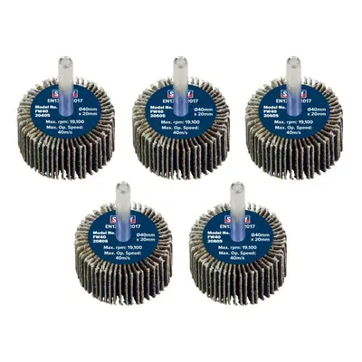 Sealey FW4020ASS Abrasive Flap Wheel Ø40 X 20Mm Ø6Mm Shaft Assorted Grit - Pack Of 5