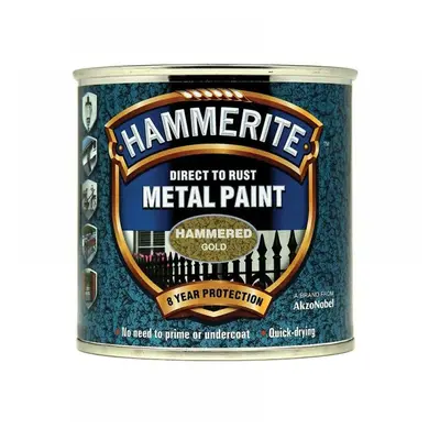 Hammerite 5084818 Direct To Rust Hammered Finish Metal Paint Gold 250Ml