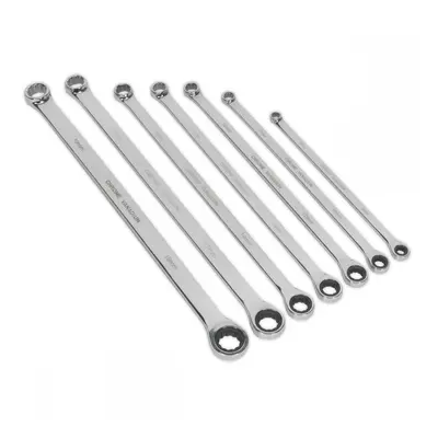 Sealey AK6319 Double Ring Ratchet/Fixed Spanner Set 7Pc Extra-Long Metric