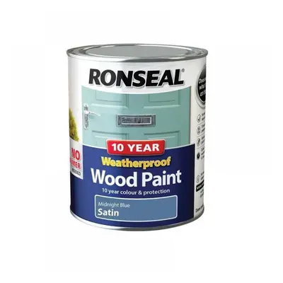 Ronseal 38788 10 Year Weatherproof Wood Paint Midnight Blue Satin 750Ml