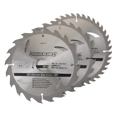 Silverline 298537 Tct Circular Saw Blades 20 24 40T 3Pk 180 X 30 - 20 16Mm Rings Each 3