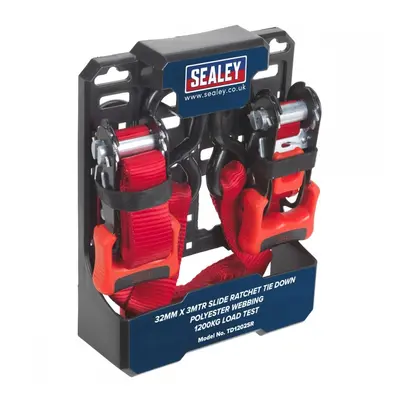 Sealey TD1202SR Slide Ratchet Strap 32Mm X 3M Polyester Webbing With S-Hooks 1200Kg Breaking Str