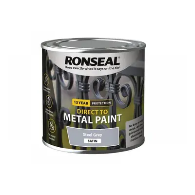 Ronseal 39188 Direct To Metal Paint Steel Grey Satin 250Ml