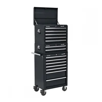 Sealey APSTACKTB Topchest Mid-Box & Rollcab Combination 14 Drawer With Ball-Bearing Slides - Bla