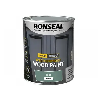 Ronseal 39398 10 Year Weatherproof Wood Paint Sage Satin 750Ml