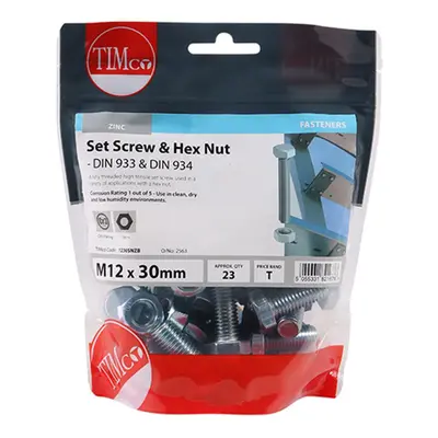 Timco 1230SNZB Set Screws & Hex Nuts - Grade 8.8 - Zinc M12 X 30 TIMbag 23