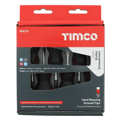 Timco 468133 Stubby Screwdriver Set 6 Pieces Box 6