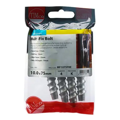 Timco MF1075PRE Masonry Bolts - Hex - Exterior - Silver 10.0 X 75 TIMpac 4